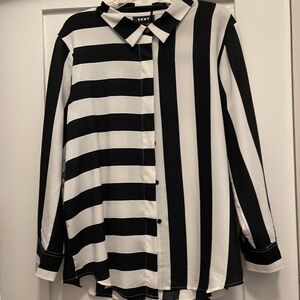DKNY Black and Cream Striped Shirt - Size XL